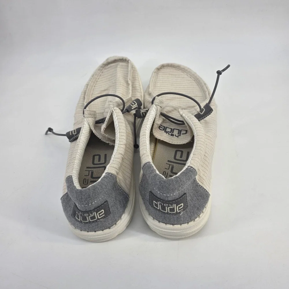 Hey Dude Wally Shadow Mens Size 11 Cream Grey Striped Loafers